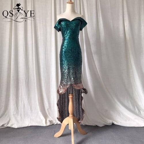Sparkle Green Short Evening Dresses Mermaid Side Sleeves Prom Gown Glitter V Neck Split Party Dress Sequin Formal Gown Vestido