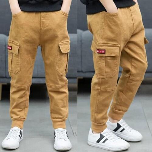 3T 4 6 8 10 12 14Yrs Fashion New Casual Kids Trousers 2021 New Spring Autumn Boys Cargo Pants 3 Colors Full Length Regular Pant
