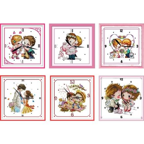 Clock Cross Stitch Embroidery Needlework Kits Embrace My Bride Stamped Patterns 11CT 14CT Print Counted Thread Crafts Home Decor