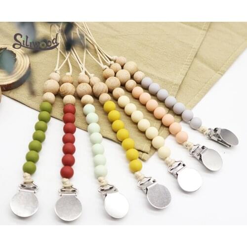 Baby Pacifier Clips Chain Baby Accessories Silicone Beads Wooden Holder Stroller Gifts Soother Nipple Holder For Infant Toys