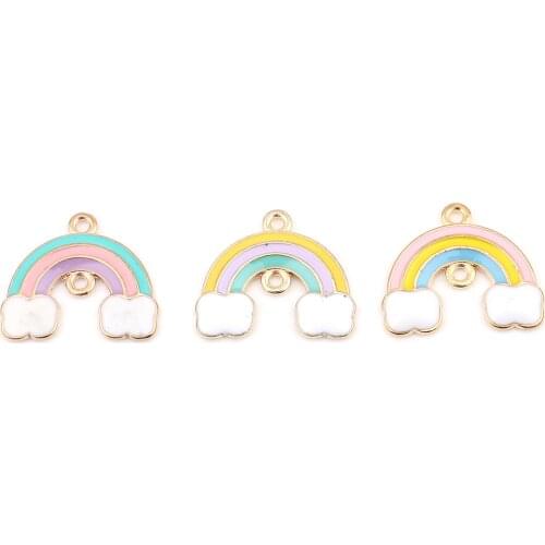 DoreenBox 10 PCs Pendants Zinc Based Alloy Weather Collection Charms Rainbow Gold Plated Multicolor Enamel 20mm x 17mm