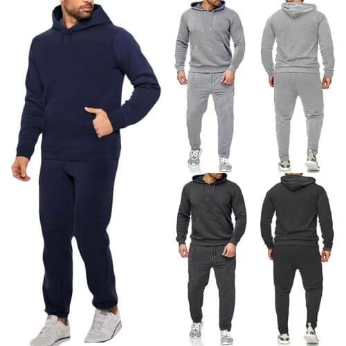Hot Sale 2 Piece/Set Mens Fitness Tracksuit Casual Sport Pants Top Sweatsuit Hoodie Set NOV99