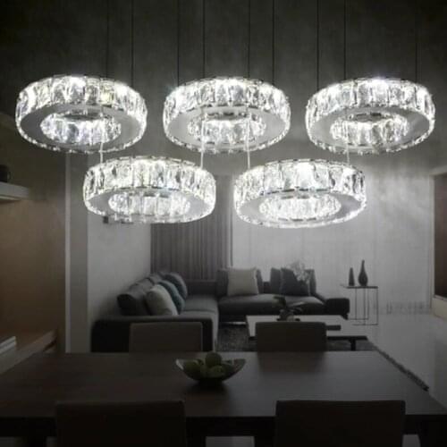 Good Quality Chrome Crystal Chandelier LED Diamond Ring Lamp Circle Stainless Steel Hanging Light Fixtures Lighting LED Lustres