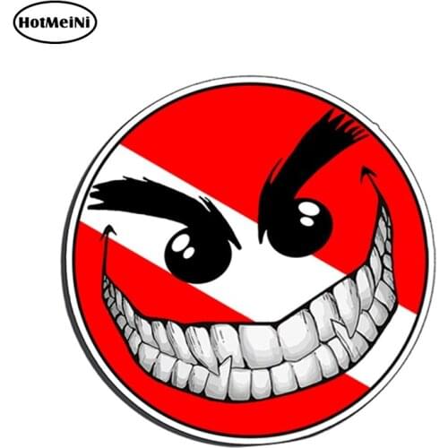 HotMeiNi Evil Smiley Happy Face Scuba Dive Sticker Vinyl Decal with Flag Face for Tank Gear Bag Graphic Diver Car Truck Boat
