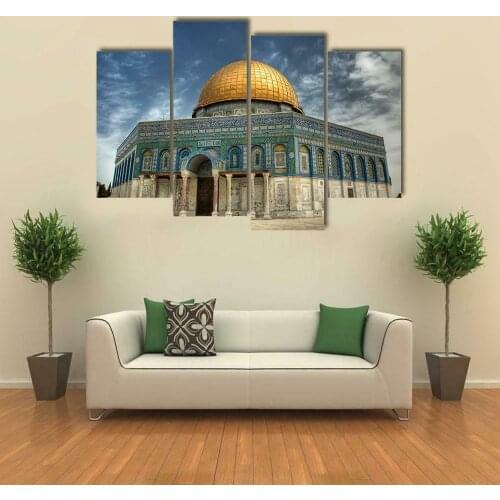 Jerusalem Al Asqa Mosque Religious 4 Pcs Canvas Wall Art Pictures Prints Set Living Room Decor Canvas Pictures Wall Decoration