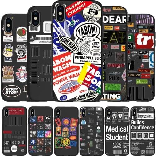 INS Hot Funny pattern stamp label barcode Black Silicone Soft Phone Case For iPhone 11 12 Pro X XR XS MAX 5 6 7 8 Plus SE 2020