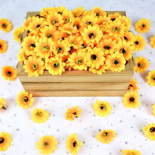 4.5cm Artificial Flower Silk Sunflower Fake Flower Head DIY Wreath Scrapbook Gift Box For Xmas Wedding Party Home Garden Decor