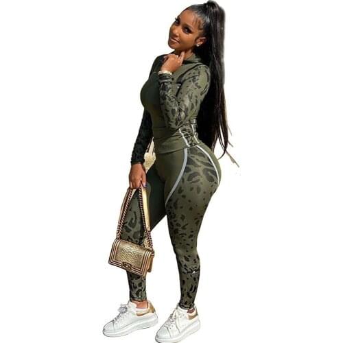 Camouflage Tracksuit for Women Two Piece Set Fall Winter Outfits Zipper Hooded Top and Pants Sweat Suits Fitness Matching Sets
