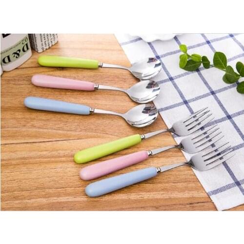 1PC Ceramic Spoons Stainless Steel Cartoon Ice Cream Sugar Tea Dessert Soup Spoons Fork Coffee Spoon Couple Dinnerware NX 011