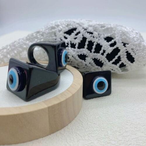New Punk Funny Black Acrylic Resin Eyes Quare Geometry Finger Rings For Women Girls Vintage Party Jewelry Gifts