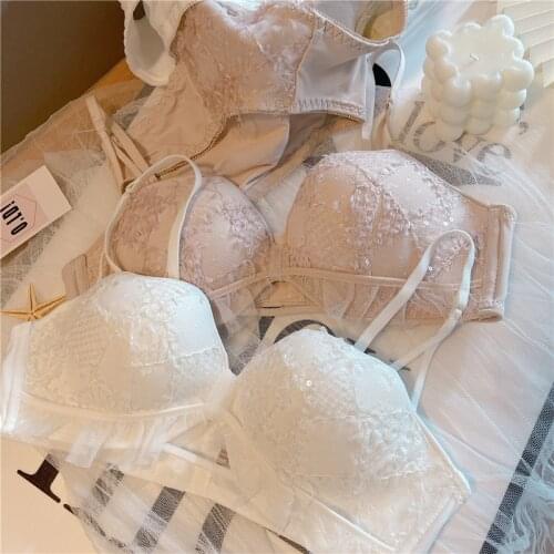 Women Brief Sets Solid Color Removable Sexy Ruffled Lingerie Gathered Maiden Bra Breathable Panties Seamless Push Up Underwear