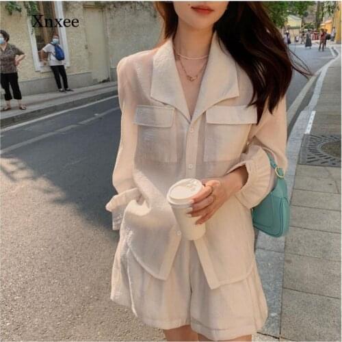 High Waist Shorts Suit Outfits Womens Summer Outfits New Long Lantern Sleeve Shirt Fashion Casual Loose Two Piece Set Clothing