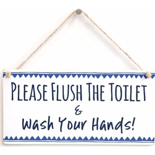 Meijiafei Please Flush The Toilet & Wash Your Hands! - Stylish Bathroom Rules Toilet Rules Door Sign Blue Border 10" x 5"