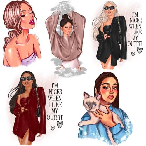 Fashion Lady Patch Heat Tansfer Patch Applique For T-shirt Hoodie Thermal Sticker Badges A-level Washable Iron-on For Clothes