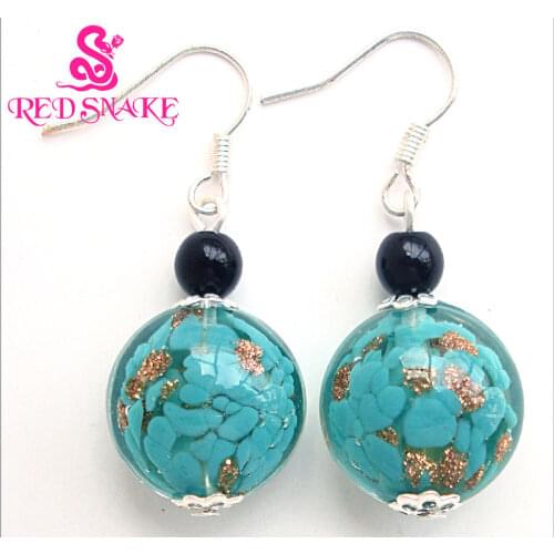 RED SNAKE Fashion Earring Handcraft Ablaze Green with Golden sand spot Murano Glass Dangle Earrings