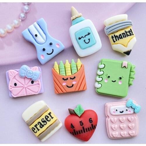 10pcs New Resin Hybrid Simulation Stationery Learning Supplies Flat Back Cabochon Scrapbook DIY Embellishments Accessories F88