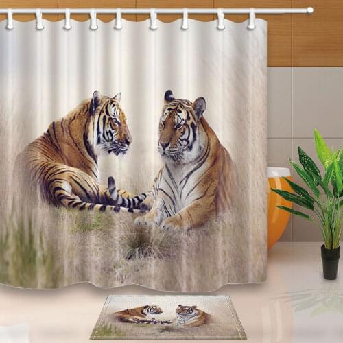 Tiger Shower Curtains Set Wild Animal Themed Bathroom Decor Waterproof Polyester Home Bath Bathtub Curtain and Flannel Carpet