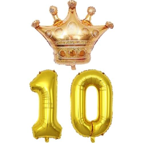 10 20 30 40 50 60 70 80 Years Old Kids Adult Birthday Party Gold Crown Set 32 inch Helium Number Balloons Baby Shower Decoration