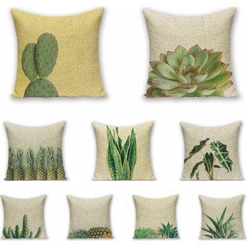 Fresh Succulent Plant Linen Printed Pillowcase Korean Garden Secret Cushion Decorative Pillow Home Decor Sofa Throw Pillows