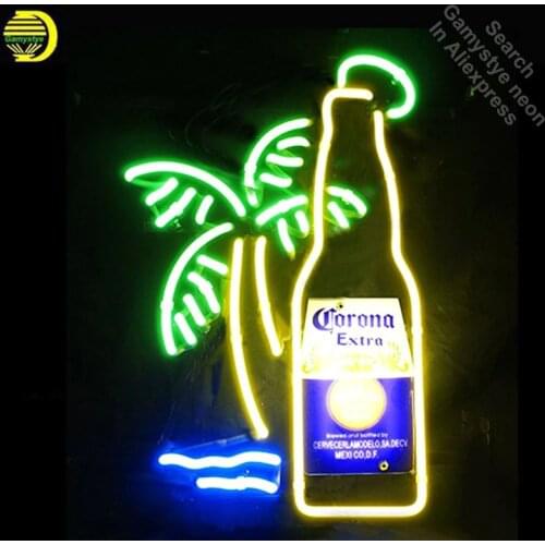 Neon Signs for Coron Extra Bottle Palm Tree Neon Light Sign Handcrafted Neon Bulbs Glass Tube Decorate print Signs dropshipping