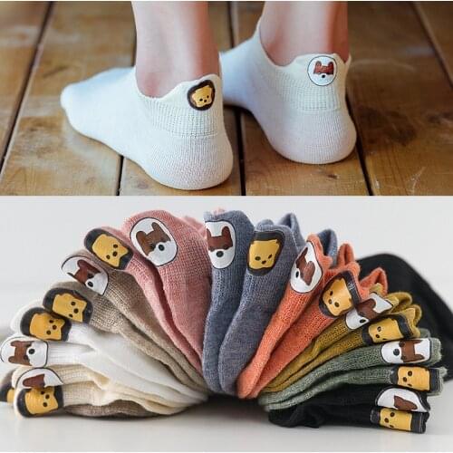 Cartoon Animal Dog Summer Invisible Boat Socks Candy Women Non-slip Ankle Low Cut Female Cotton Slipper No Show Ladies Socks