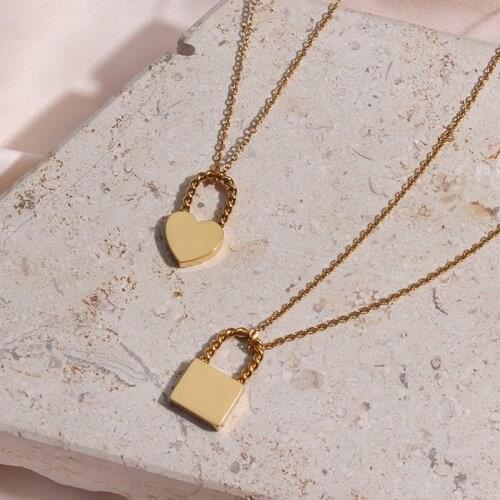 Delicate Cute Small Rope Heart Square Lock Necklaces For Women Stainless Steel PVD Plating Jewelry Gold Neckace Jewelry
