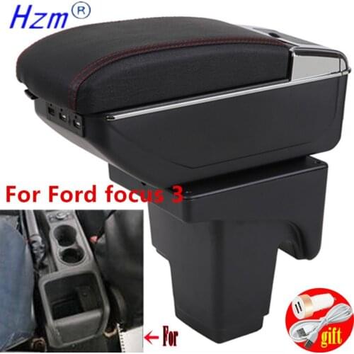 For Ford focus 3 Armrest Interior Parts special Retrofit parts For Ford Focus III Car Armrest Center Storage box with USB LED