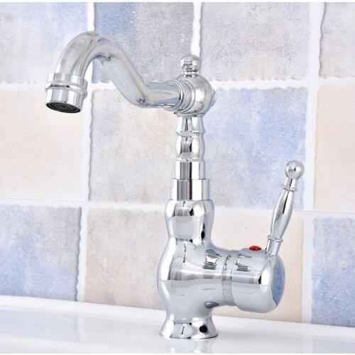 Polished Chrome Brass Bathroom Kitchen Sink Faucet Deck Mount Hot and cold Crane Vanity Sink Mixer Taps