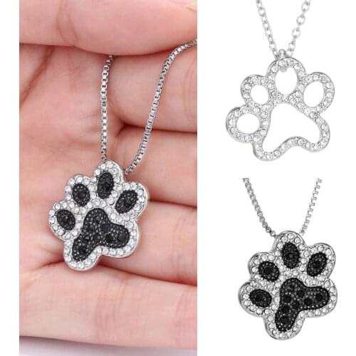 Rinhoo Fashion Crystal Animal Cat Dog Footprint Pendant Necklaces Jewelry For Woman Crystal Pendant Necklace Bijoux Jewelry
