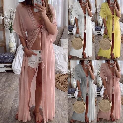 Sexy mousse robe nightdress bathrobe Womens nightie Long Dress Soft Hollow Out Lace Tie Waist Slim V-Neck Dress sleepwear sloth