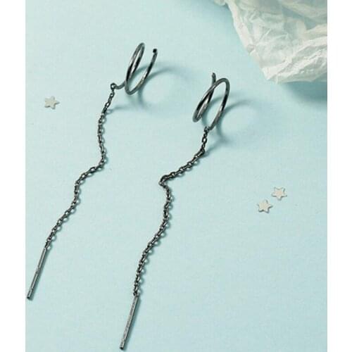 KOFSAC Personality Black Gold Earring For Women Party Jewelry Simple Spring Long Tassel Chain Ear Line Girl Valentines Day Gift