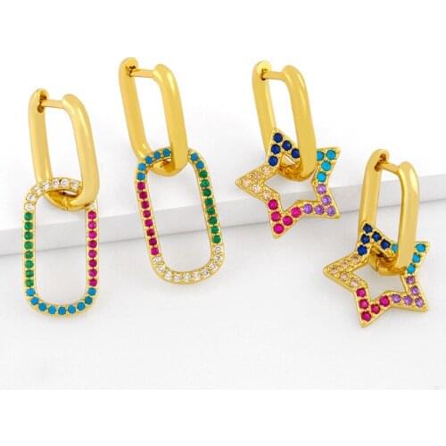 FLOLA Multicolor Star Earrings For Women Crystal Small Oval Drop Earrings Dangle Cubic Zirconia Huggie Gold Jewelry Gifts ersv39