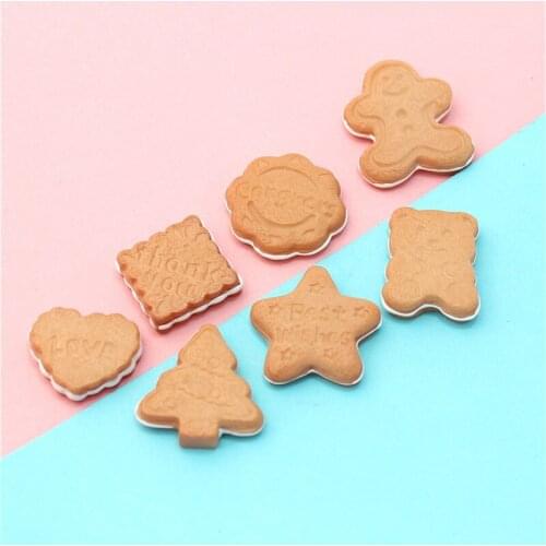 Julie Wang 10PCS Resin Biscuit Charms Star Heart Christmas Tree Bear Gingerbread Man Artificial Food Jewelry Making Accessory