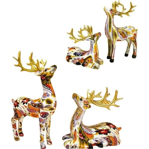 Resin Elk Statue Figurine Housewarming Sculpture Home Wedding Cabinet Decors
