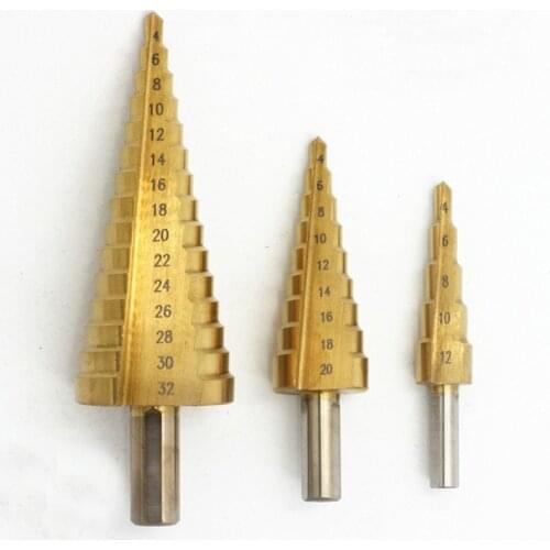 Step Drill Bit,Taper Drill Bit Set Hole Cutter Metric 4-12mm 4-20-mm, Titanium Coated Metal Bit