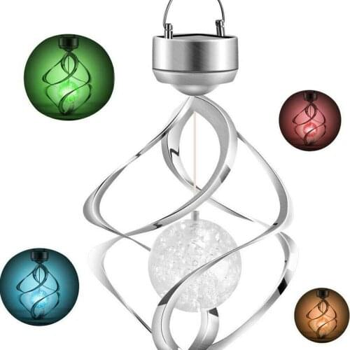 Led Metal Solar Powered Wind Chime Spiral Gyro Light Color Change Hanging Light