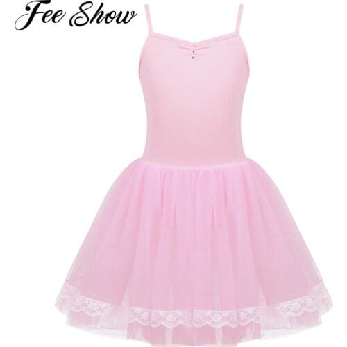 Girls Spaghetti Straps Rhinestone Gymnastics Leotard Kids Professional Ballet Tutu Dress Children Stage Lyrical Dance Costumes