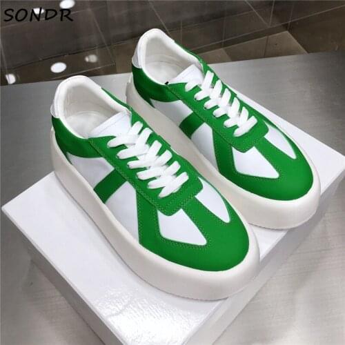 Fashion Thick Bottom Patchwork Sneskers Women Luxury Genuine Leather Casual Shoes Lace Up Vulcanize Shoes Tenis Feminino 2021