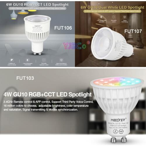 Miboxer Smart 4W 6W GU10 LED Spotlight RGB+CCT/Dual White Blub Lamp FUT103/FUT106/FUT107 Ceiling Light 2.4G Remote APP Control