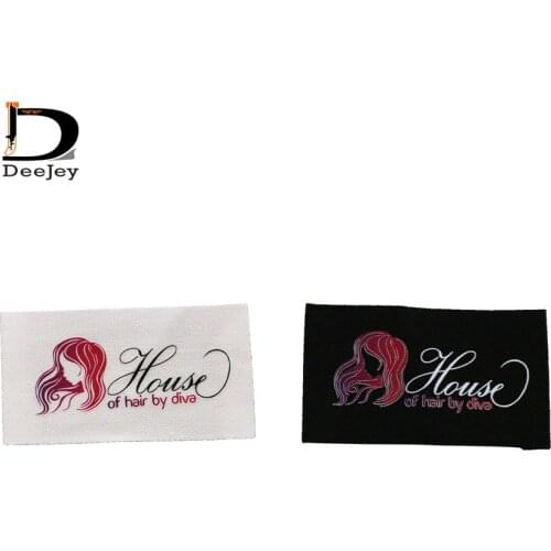 Custom colorful printed pure cotton clothing tag washable label logo soft material white black cut end folded low minimum orders