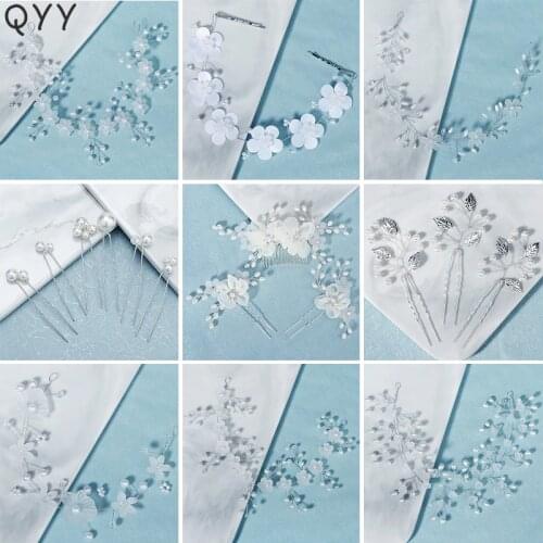 QYY Flower Pearl Headbands for Women Silver Color Bridal Wedding Hair Accessories Party Hair Jewelry Bride Headpiece Gifts