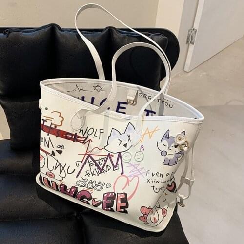Cartoon Pattern Design Tote Bag High Capacity PU Leather Womens Handbags and Purses Ladies Luxury Shopper Shopping Shoulder Bag