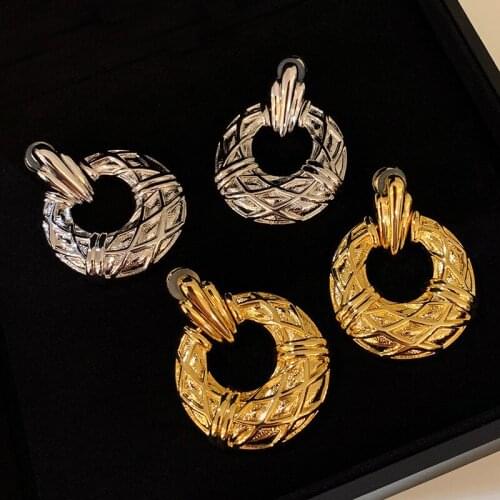 Orgin Summer Unique Design Diamond Pattern Circle Dangle Earrings for Women Geometric Hollow Out Earrings Wedding Gifts Jewelry