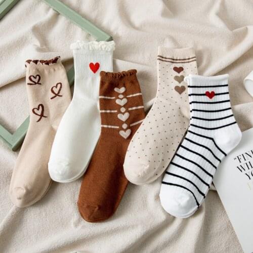 Love Striped Cute Women Cotton Socks Comfortable Breathable Spring Autumn Socks Japanese Harajuku Girls Short Socks Streetwear
