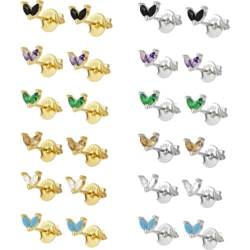 Minimalist INS Earrings for Women White/Yellow/Green/Purple/Black Crystal Tiny 925Silver Ear Needle Stud Earrings Ear Jewelry