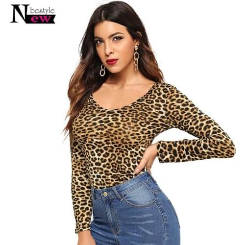 Spring Brown Office Lady Round Neck Leopard Print Fitted Pullovers Long Sleeve Tee Autumn Casual Women T-shirt Top Plus Size 4XL