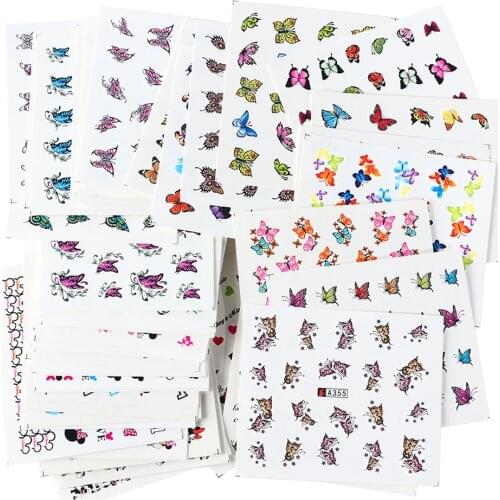 50/48 Pcs Set Water Transfer Nail Art Sticker Butterfly Flower Leaf Decal Sliders 3D Manicure Sticker Mixed Floral Designs Decor