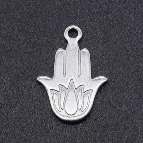 10pcs/lot 11*16mm Stainless Steel Lotus Hand Pendant Bracelet Charms DIY Jewelry Making Handicraft Accessories Wholesale