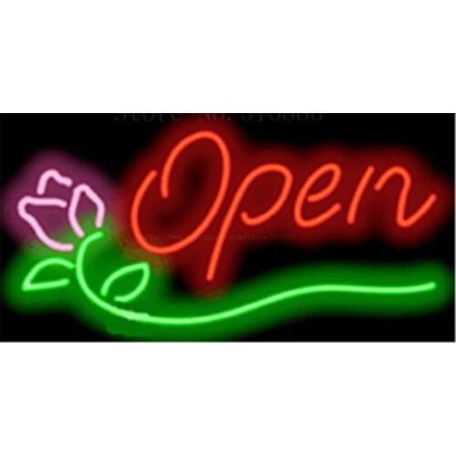 17*14" Rose Open script style NEON SIGN REAL GLASS BEER BAR PUB LIGHT SIGNS store display Restaurant Shop Advertising Lights