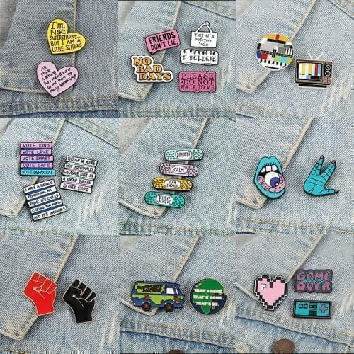 2-5Pcs/Set Cartoon Daily Supplies band-Aid TV Car Earth Enamel Pins Fist Heart Brooch Denim Jackets Lapel Pin Badge Jewelry Gift